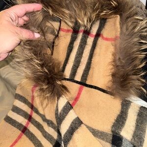 Plaid Scarf with Faux Fur Trim